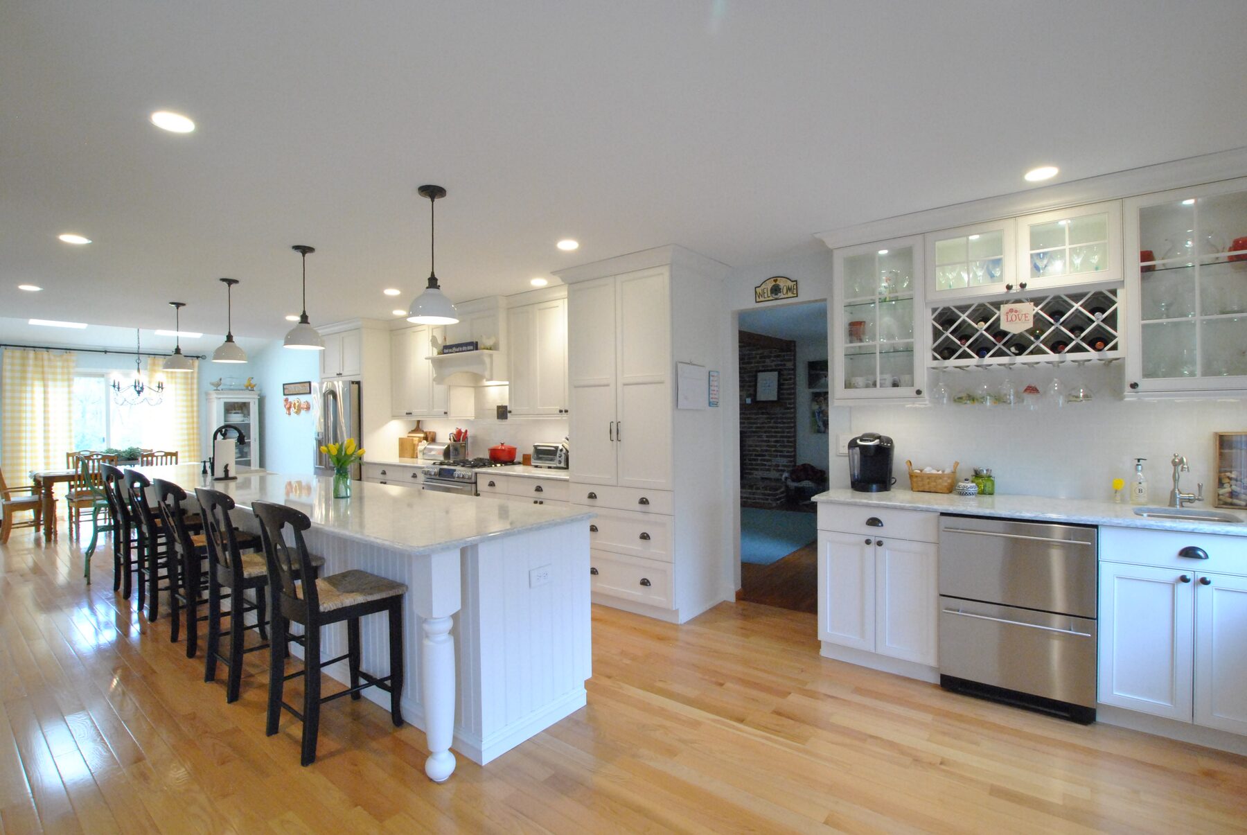 White custom kitchen with island seating